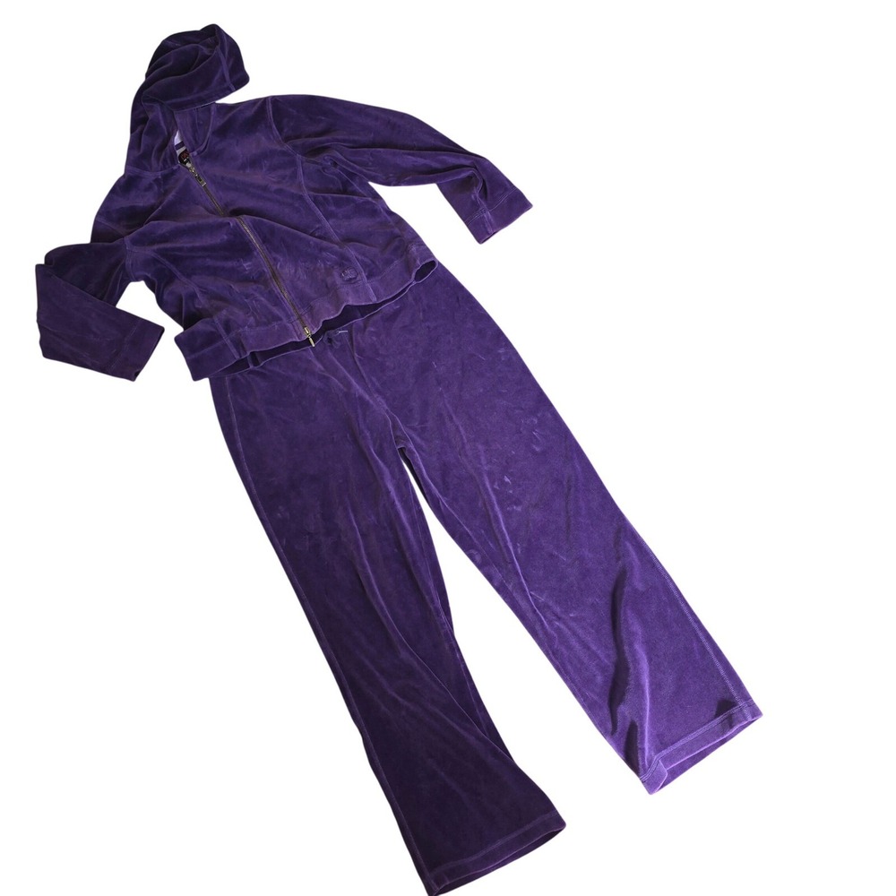 Cassini by Oleg Cassini Purple Velour Tracksuit Hoodie & Pants Set Womens L